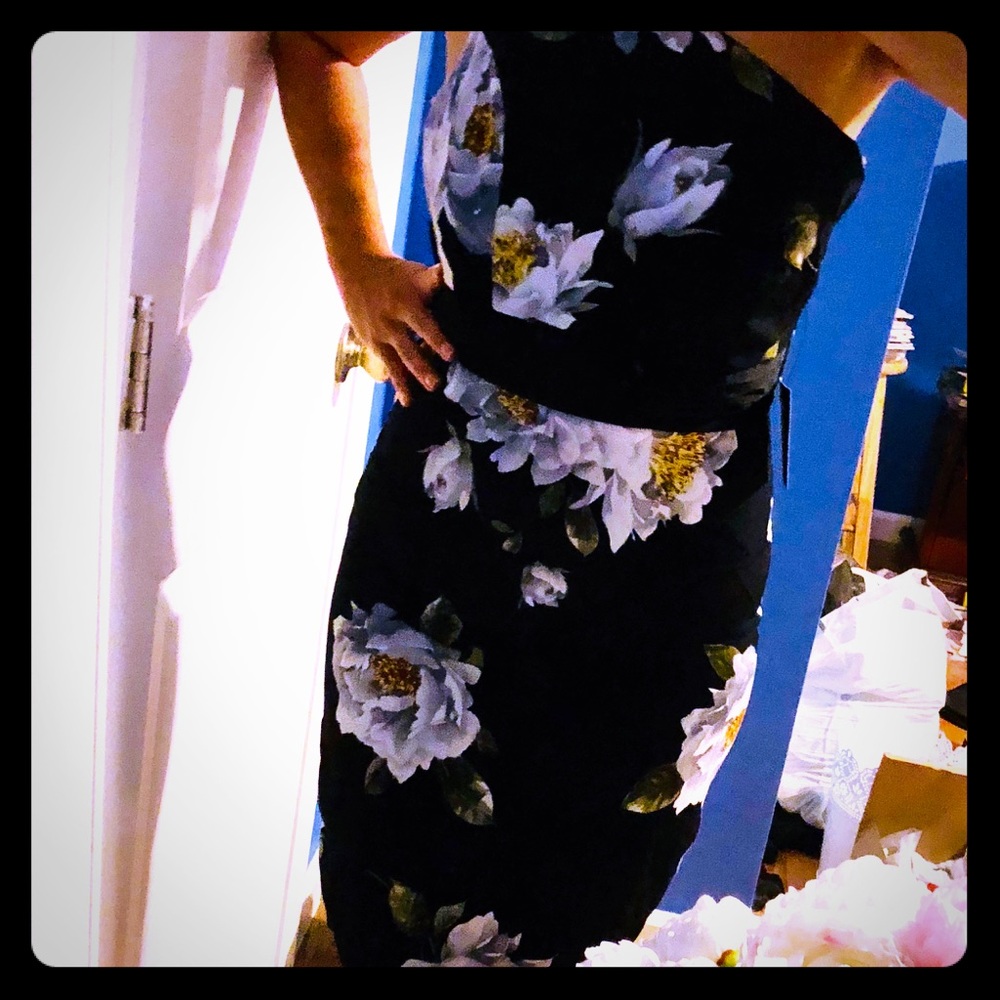 LULU’S One Shoulder Black & White Floral Dress